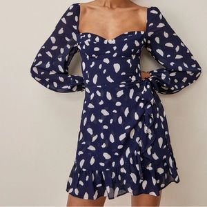 Reformation Cammi Dress in Navy Blue and White Splatter / NWT